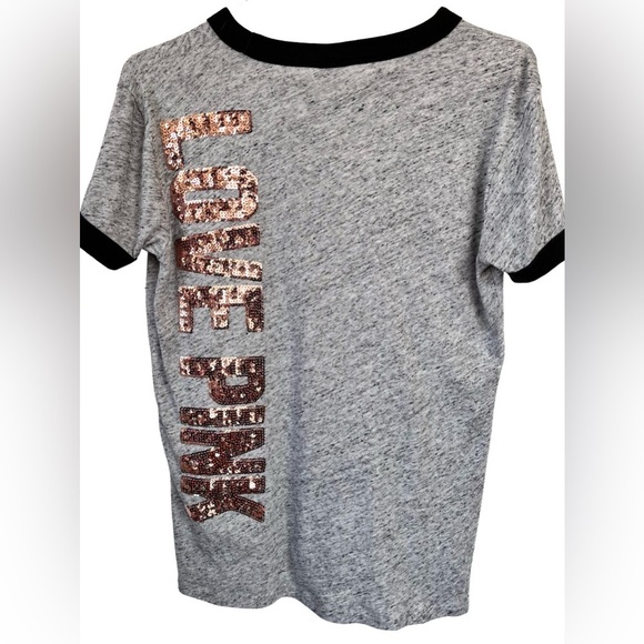 PINK Victoria’s Secret • Gray & Rose Gold Sequin PINK Tee Size Small - Picture 2 of 6